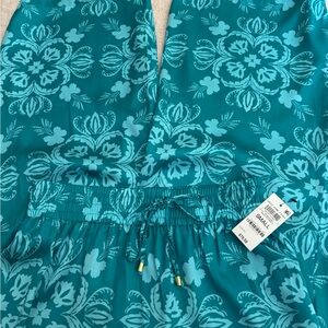 Teal Floral Patterned wide leg pant